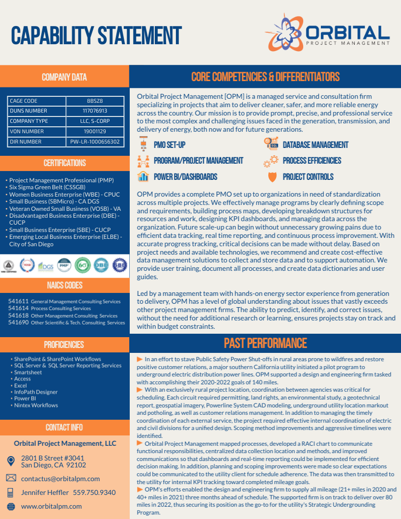 Orbital Project Management Capability Statement