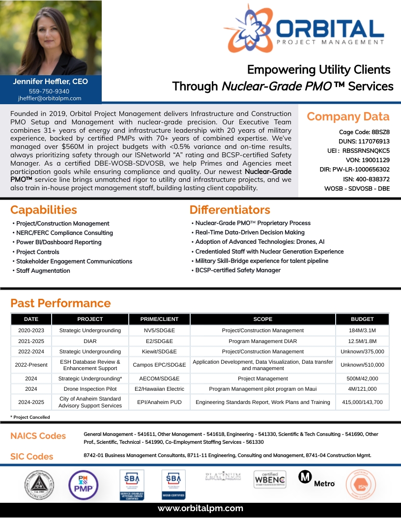 Orbital Project Management Capability Statement